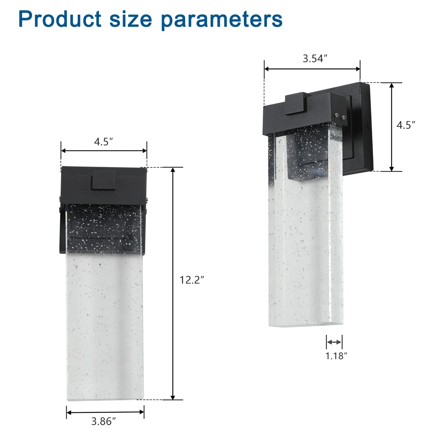 2 pack Modern outdoor wall light with light sensing, black LED wall light with bubble glass, waterproof external lighting