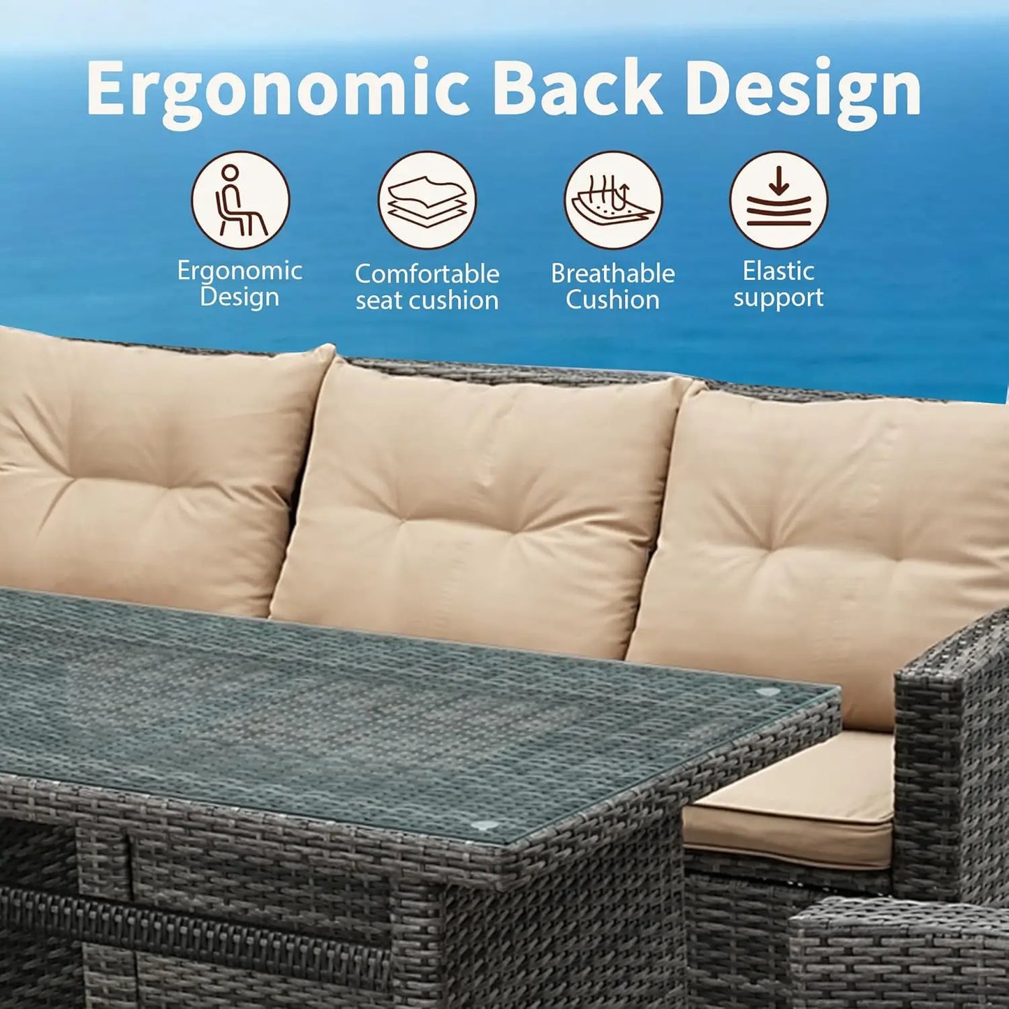 6 Pieces Patio Furniture Set - All-Weather Outdoor Wicker Sectional Conversation Sofa, Rattan Patio Seating Sofa, Customized