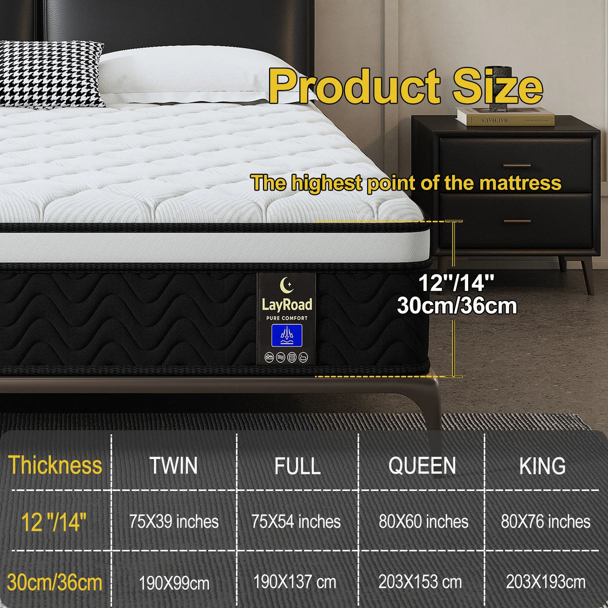 12 Inch Gel Memory Foam Hybrid Mattress,Twin Full Quenn King Individual Pocket Coil Innerspring Mattress for Pressure Relief & Motion Isolation, Medium Firm Mattress for Bedroom, CertiPUR‑US Certified
