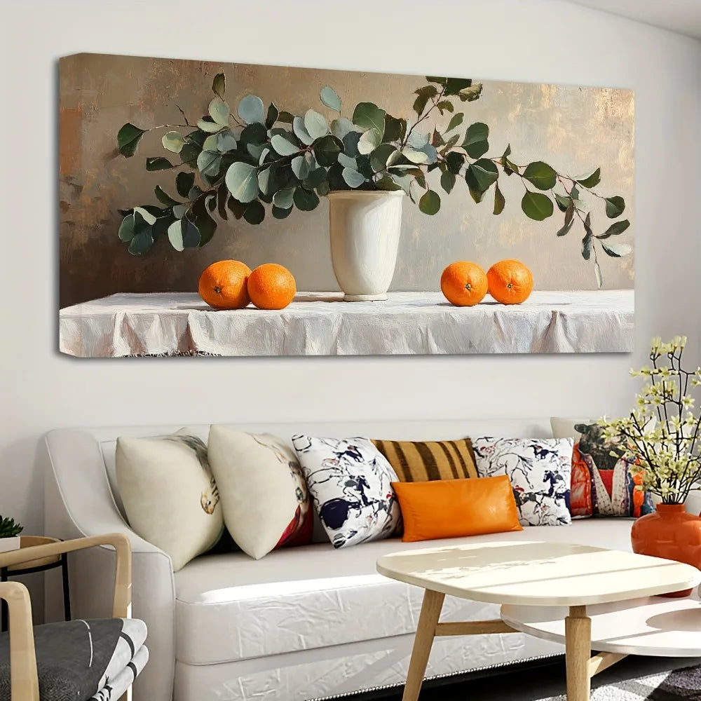 1.5 inch thick pine solid wood frame, Kitchen wall decor vintage fruit vases and bowls, Still life kitchen wall decor frame art