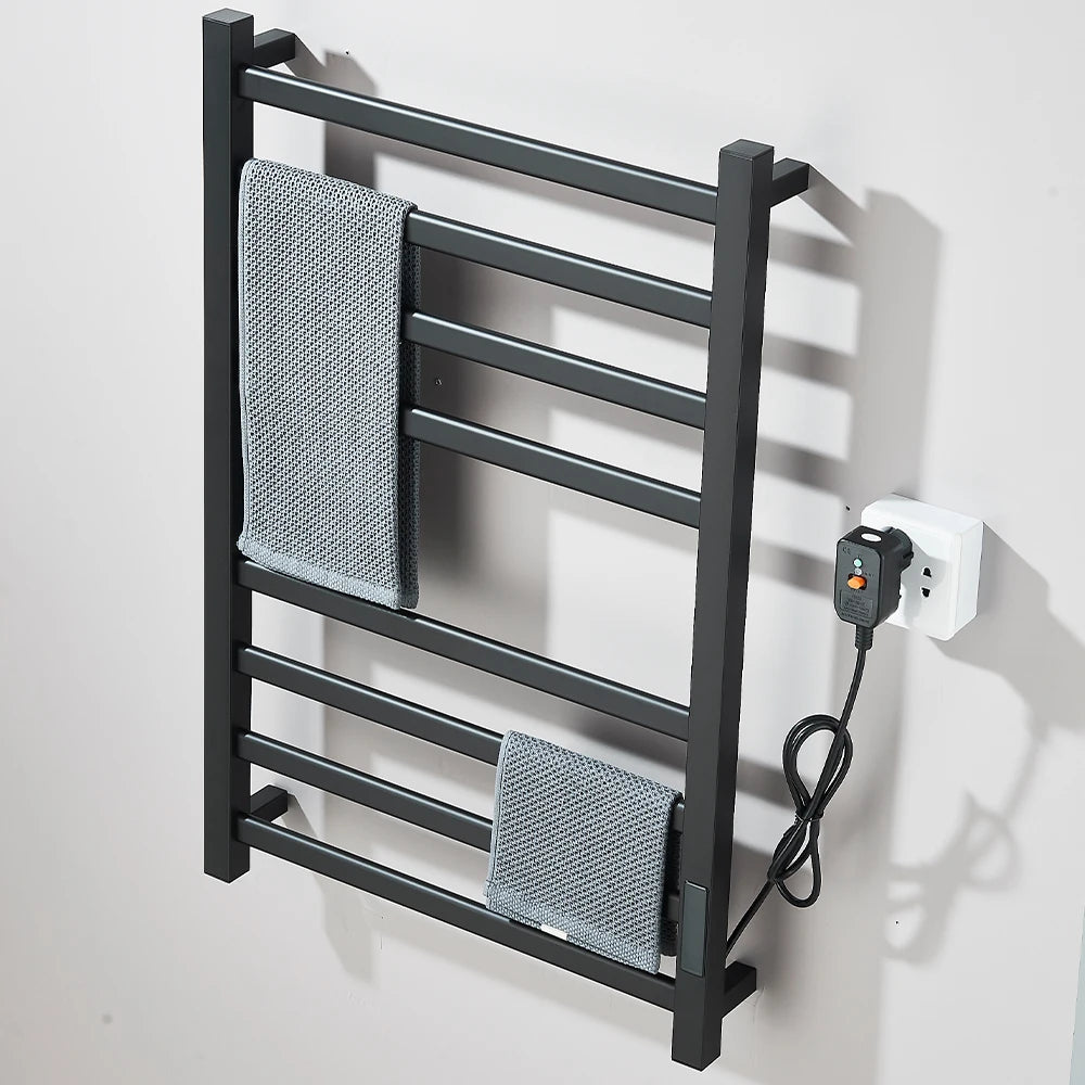 Black Bathroom Electric Heated Towel Rack with Digital Display Touch Thermostatic Dry Towel 304 Stainless Steel Heater