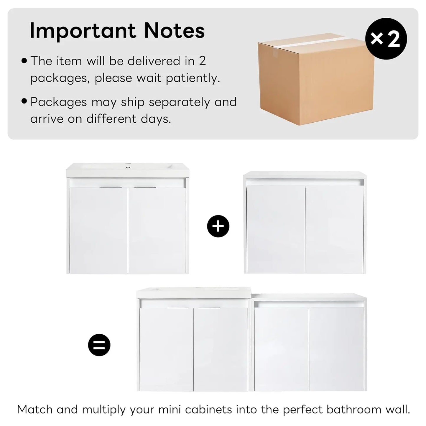 48" Wall Mounted Bathroom Vanity Resin Sink Soft Close Storage Cabinet Modern Glossy White, Customized