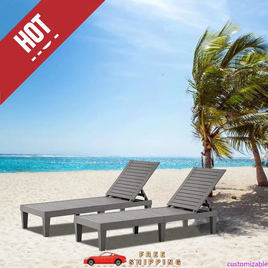 Outdoor Chaise Lounge Set of 2, Adjustable Pool Lounge Chair with 5 Positions Backrest, Waterproof Sun Loungers