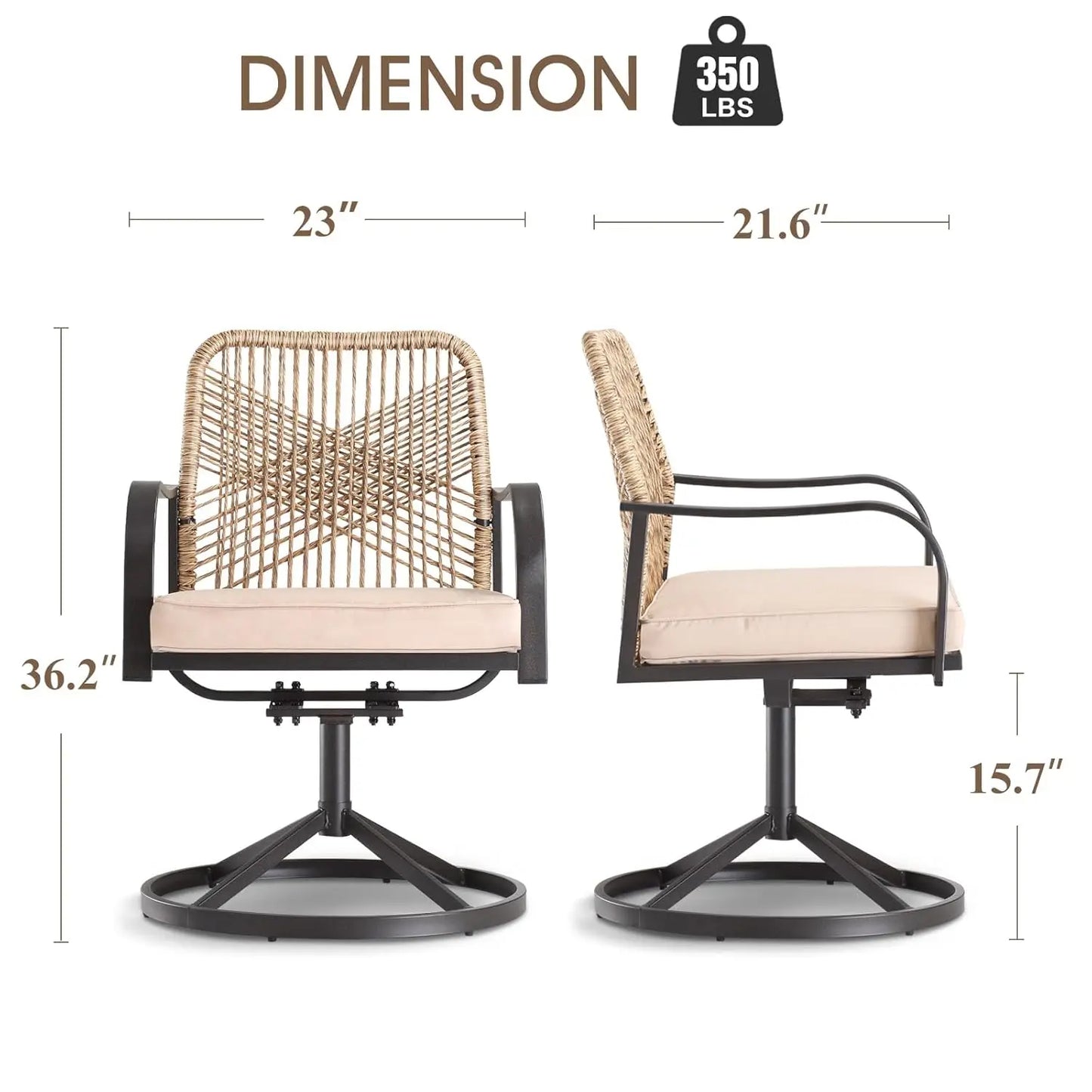 Patio Swivel Dining Chairs Set 4 Wicker Metal Cushioned Gentle Rocker Outdoor Backyard Lawn Garden Deck Porch, Custom