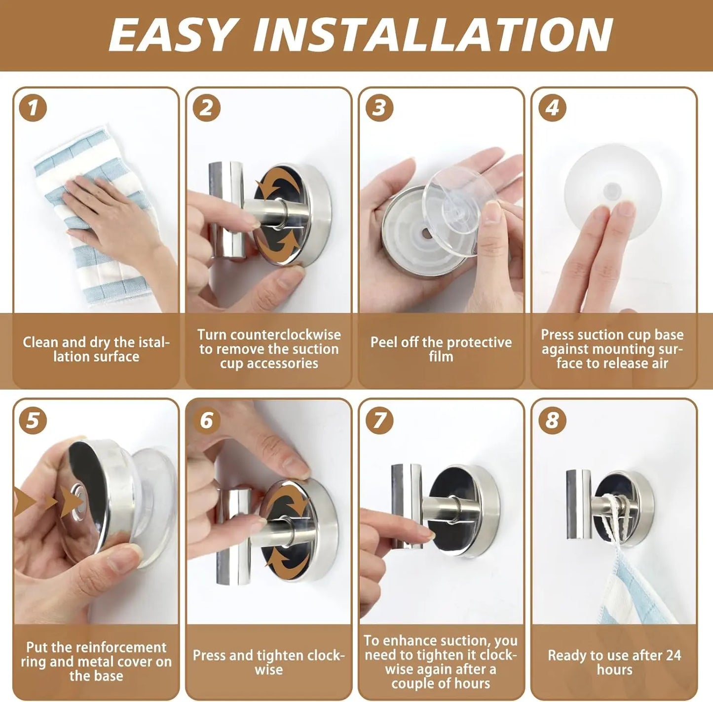 Suction Cup Hooks for Shower, Heavy Duty Up to 11 lbs, No Damage Removable Towel Holder for Bathroom, Kitchen, Glass, Tile