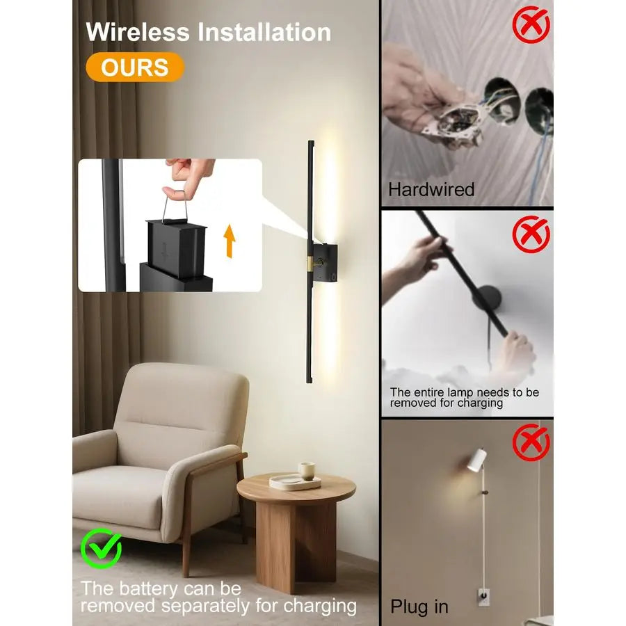 Operated Wall Sconces Set of 2, 10000mAh Rechargeable Wall Lights with Remote, 360 Rotate 3000K6000K LED Wireless Wall Light Fix