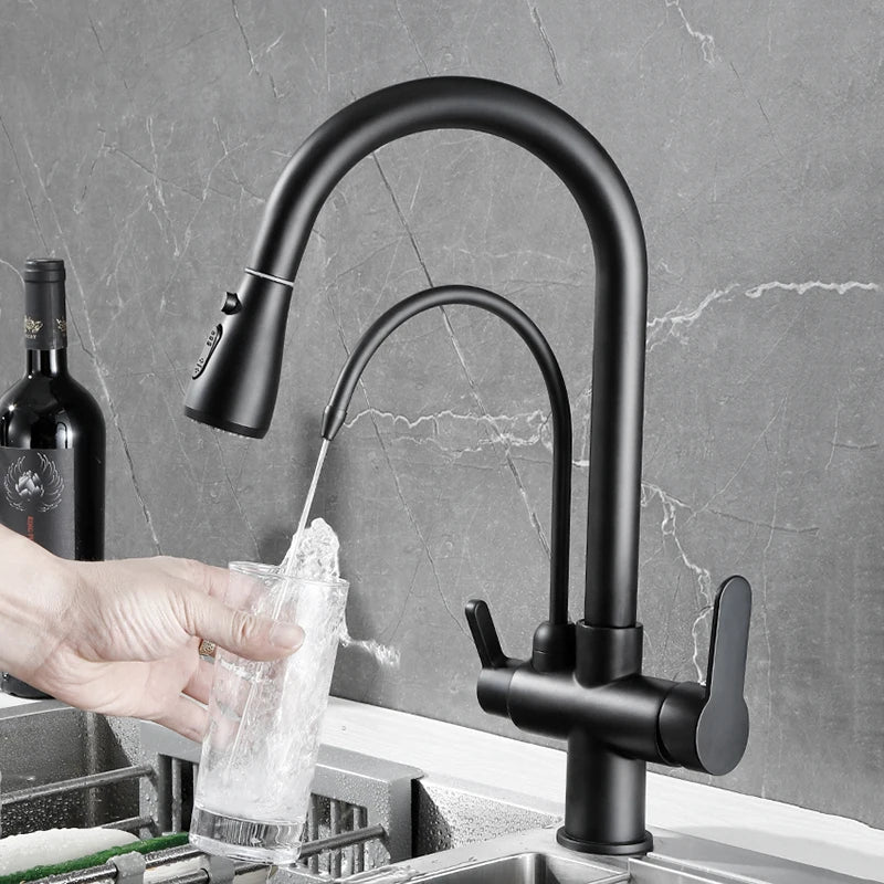 Onyzpily Black Touch/NO Sensor Kitchen Faucet Pull Out Sink Faucets Hot Cold Mixer Pure Water Tap Deck Mounted Taps Dual Handle