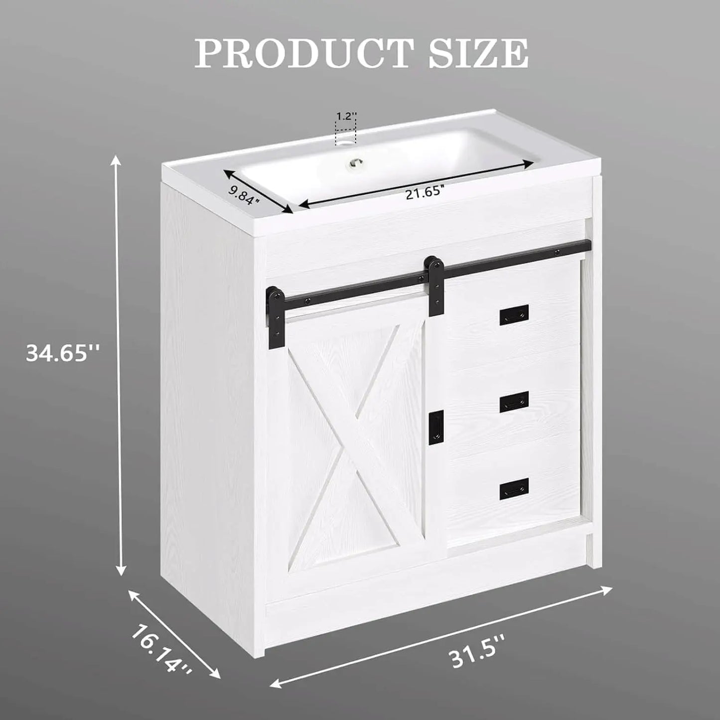 White Farmhouse Bathroom Vanity with Sink Small Vanity Cabinet Featuring 2 Drawers And Sliding Barn Door Customizable Design