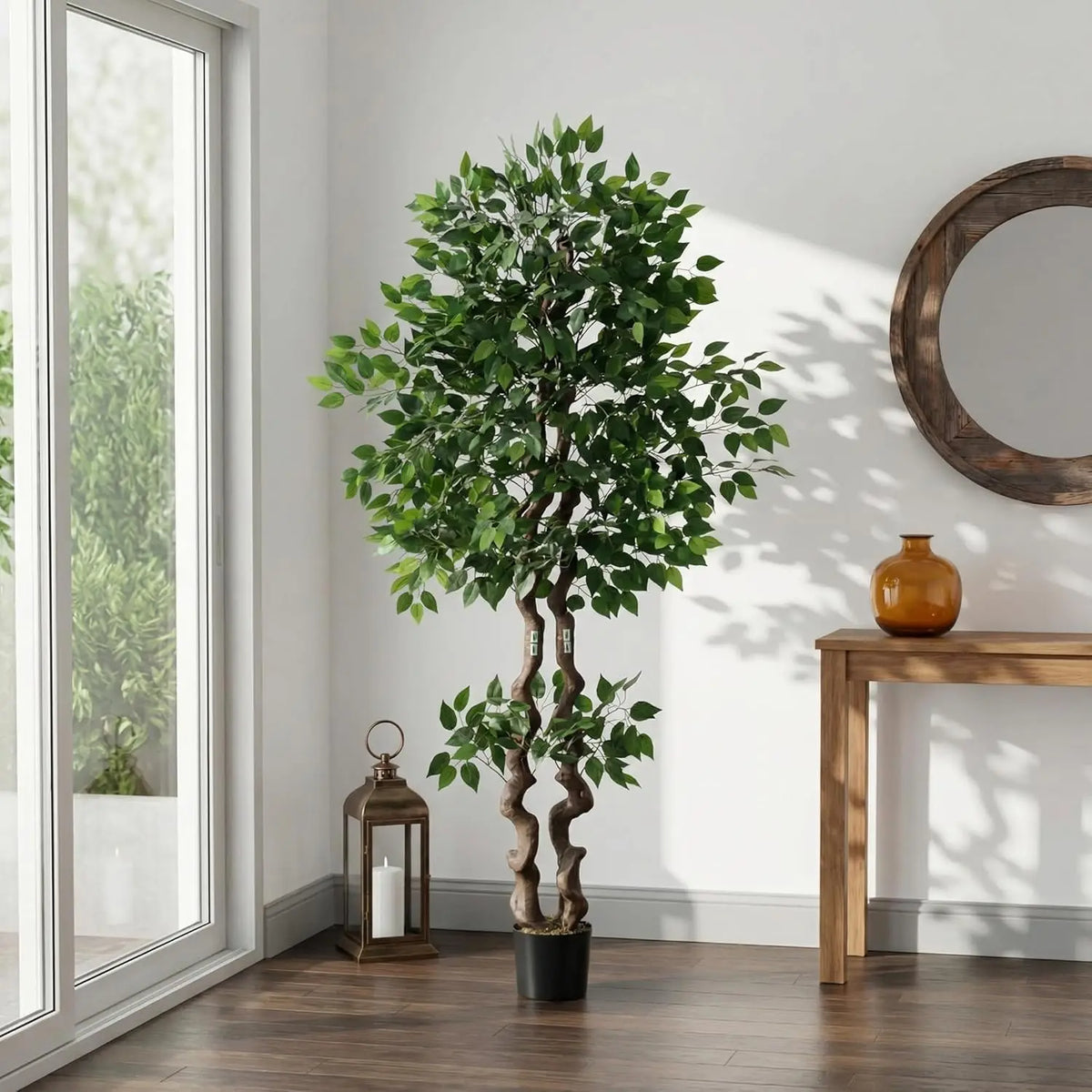 4ft/5ft/6ft Artificial Ficus Tree, Tall Faux Floor Plant with Lifelike PVC Trunk and Full Dense Foliage, Faux Banyan Tree for Home Office, Living Room and Indoor Decor
