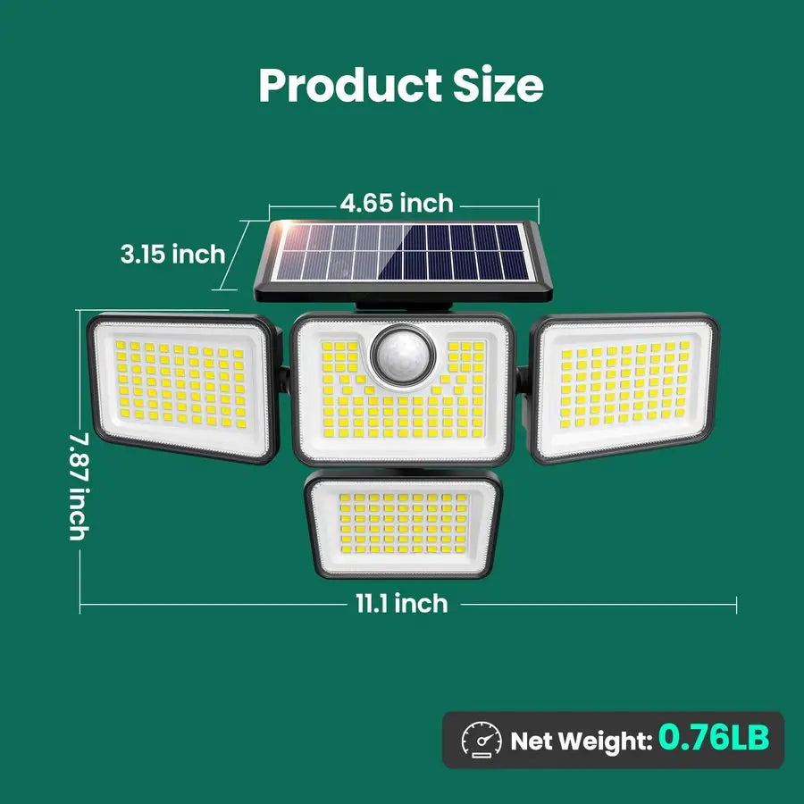 Solar Lights Outdoor, 4 Adjustable Heads Motion Sensor Lights, 3 Mode, 6500K, IP65 Waterproof Solar Security Wall Lights, Remote