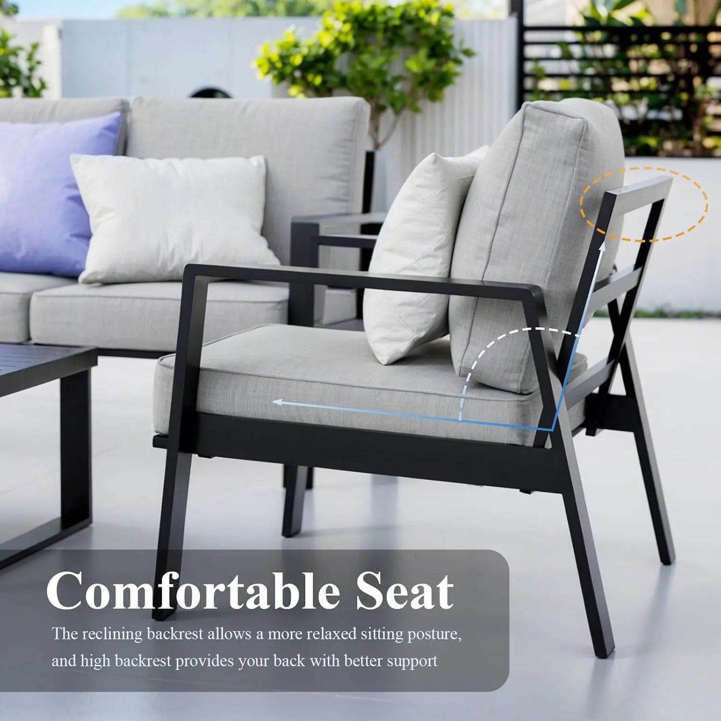 Aluminum 4 Piece Sectional Outdoor Furniture Set with Coffee Table Thick Cushions for Patio Porch Balcony Garden, Customized