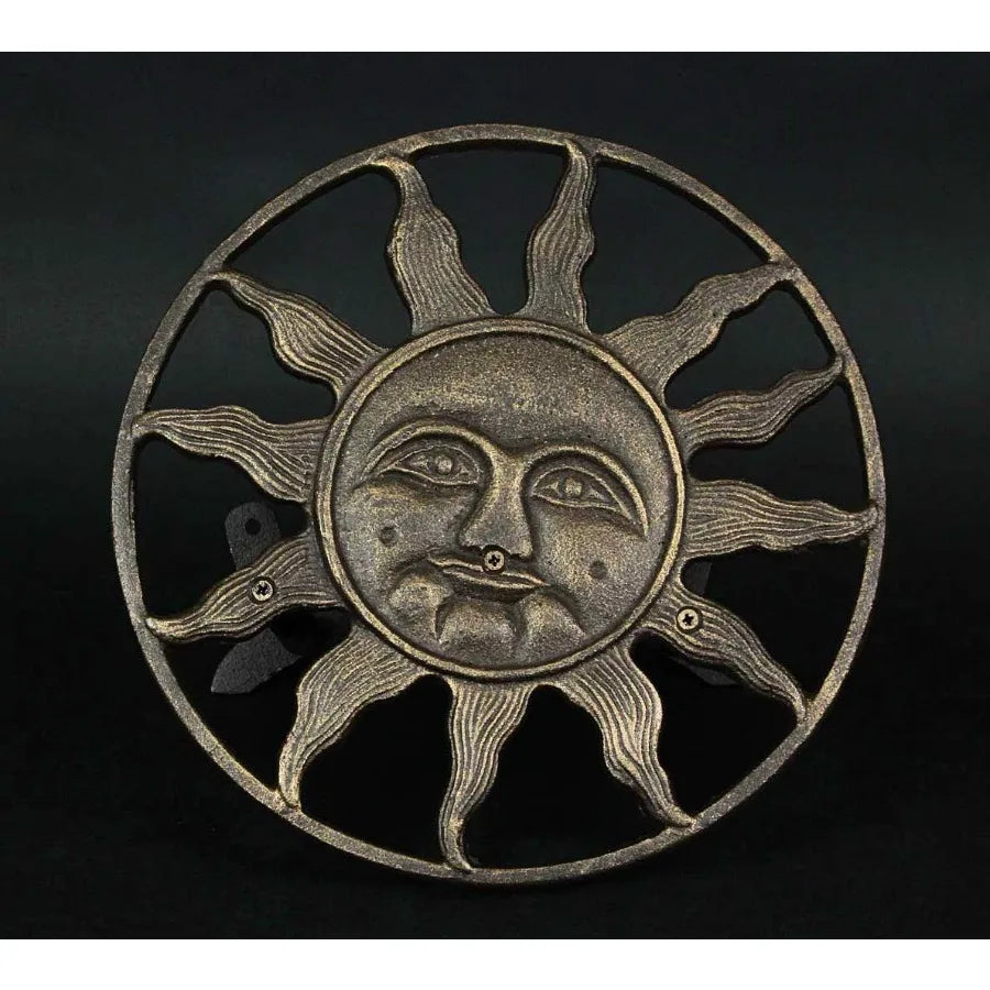 Bronze Finish Cast Iron Sun Face Garden Hose Holder 12 Inches in Diameter Decorative WallMounted Outdoor Hanger for Organized a