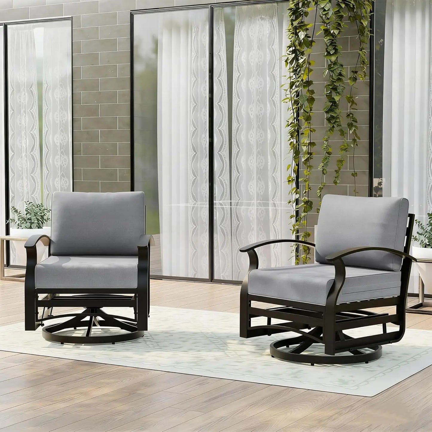 Metal Patio Swivel Chair Set 2pc High-Resilience Cushions Removable Back Pillow Backyard Lawn Porch Custom
