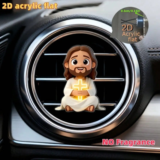 2D Flat Jesus Holding Cross Pattern Car Air Vent Clip Decor, Fragrance Diffuser, Perfect Holiday Gift, Refreshes Car Interior, Cute Car Decor, Angel Shaped Car Accessory, Random Fragrance, Customizable Fragrance Oil. Best Gif