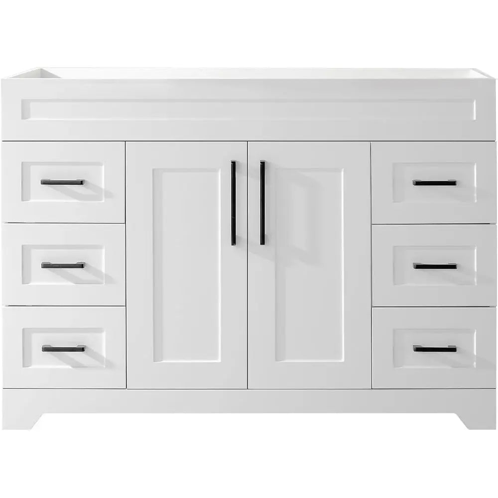 White 48 Vanity Cabinet with 2 Soft-Closing Doors and 6 Full Extension Drawers for Bathroom Storage