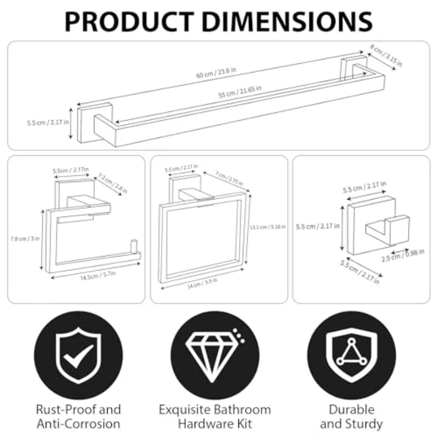 5-Piece Bathroom Hardware Accessories Set 23.6 inch Towel Bar Set Modern Towel Rack Set Stainless Steel Wall Mounted Bathroom