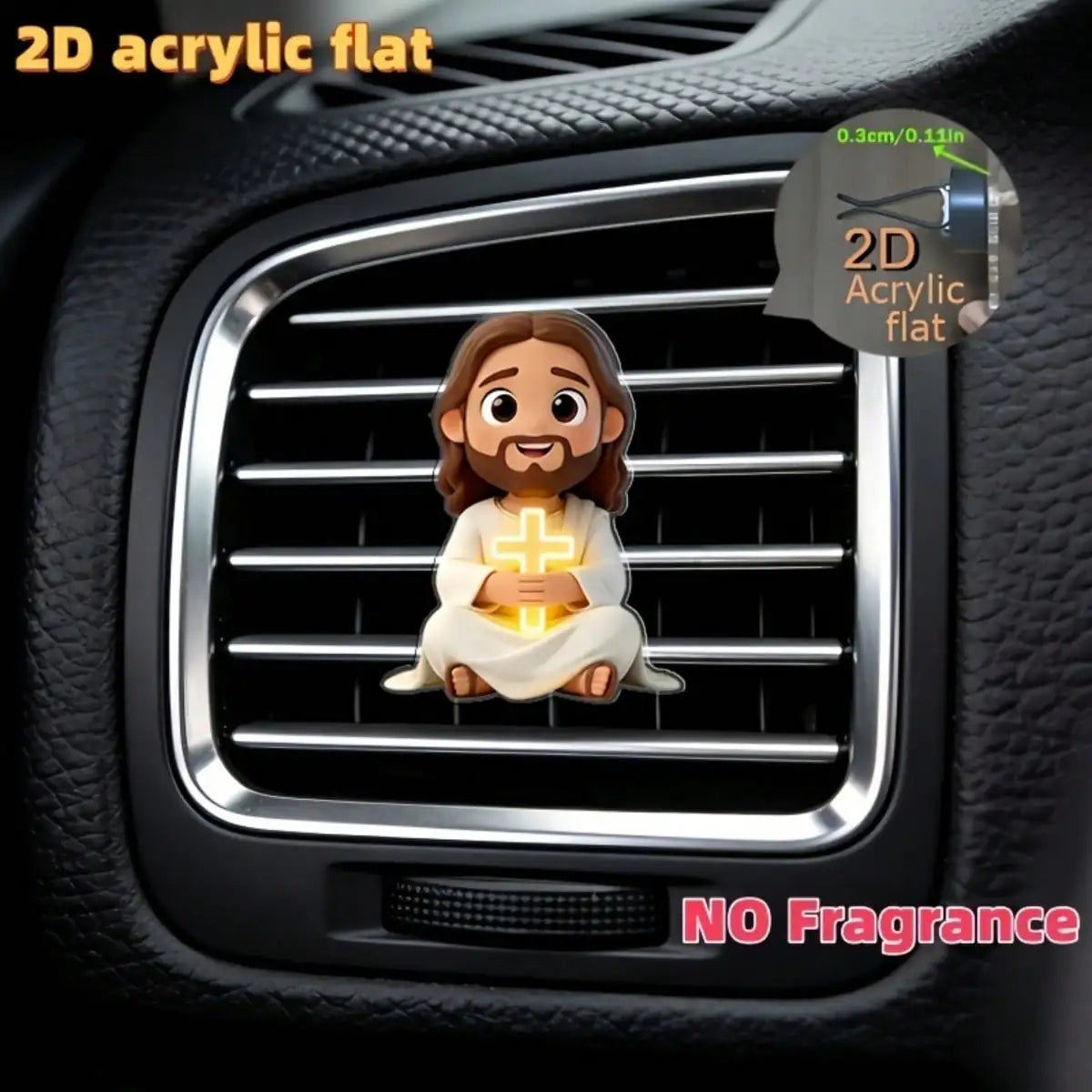 2D Flat Jesus Holding Cross Pattern Car Air Vent Clip Decor, Fragrance Diffuser, Perfect Holiday Gift, Refreshes Car Interior, Cute Car Decor, Angel Shaped Car Accessory, Random Fragrance, Customizable Fragrance Oil. Best Gif