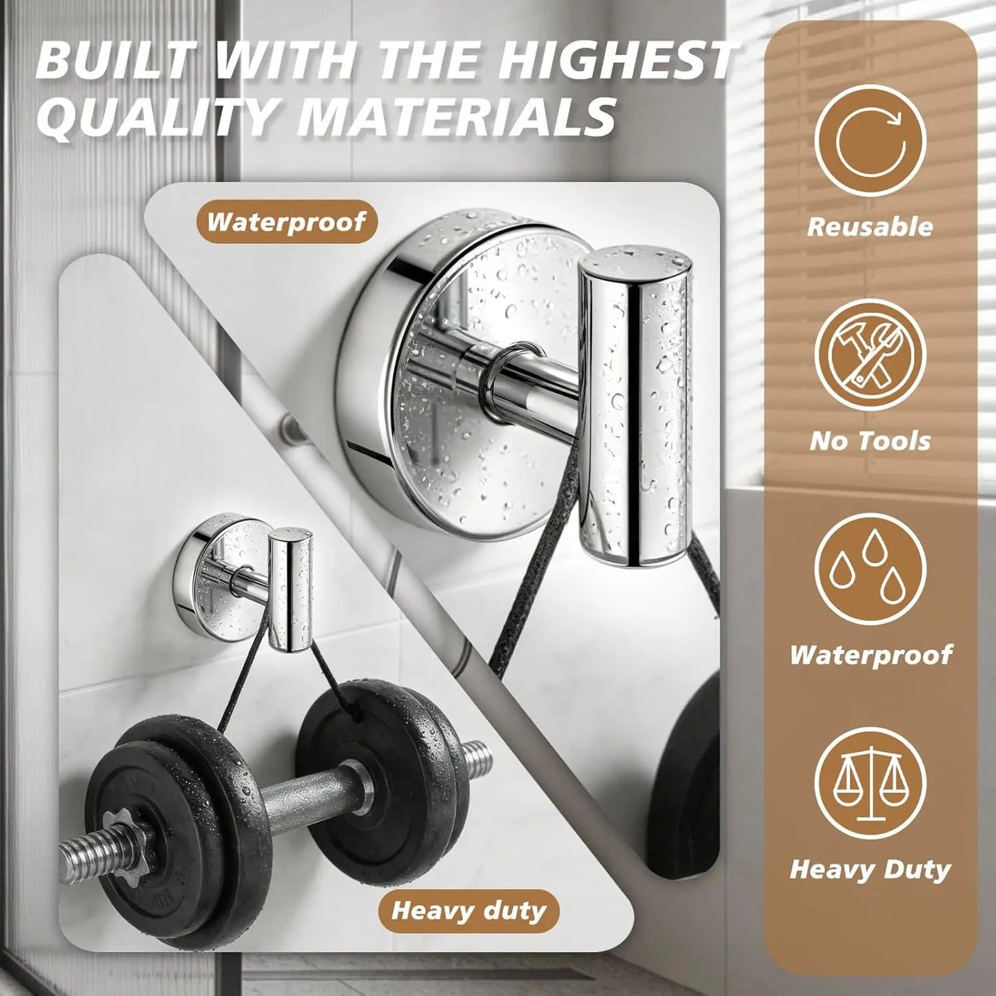 Suction Cup Hooks for Shower, Heavy Duty Up to 11 lbs, No Damage Removable Towel Holder for Bathroom, Kitchen, Glass, Tile