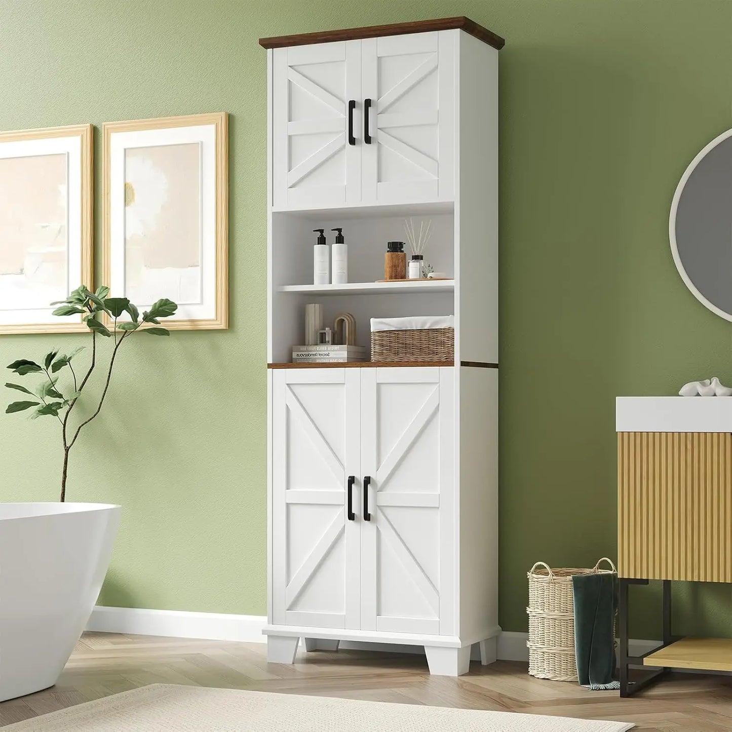 67.9 Tall Storage Cabinet 7 Adjustable Shelves Barn Door Pantry Cupboard Kitchen Bathroom Living Dining Room, Customized