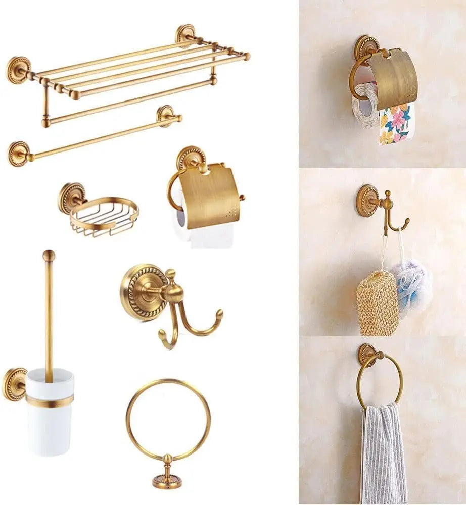 7pc Gold Bathroom Organizer Set Wall Mounted Metal Towel Rack Toilet Paper Holder Kit for Bathroom, Customized