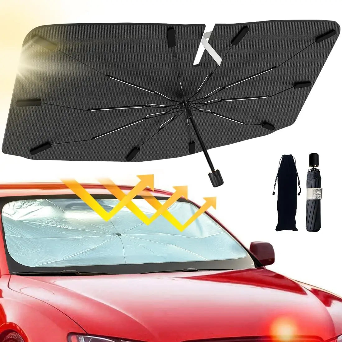 Foldable Car Sun Shade Umbrella, UV Block Windshield Cover for Heat Insulation, Large 57"x33" for Cars Trucks SUVs