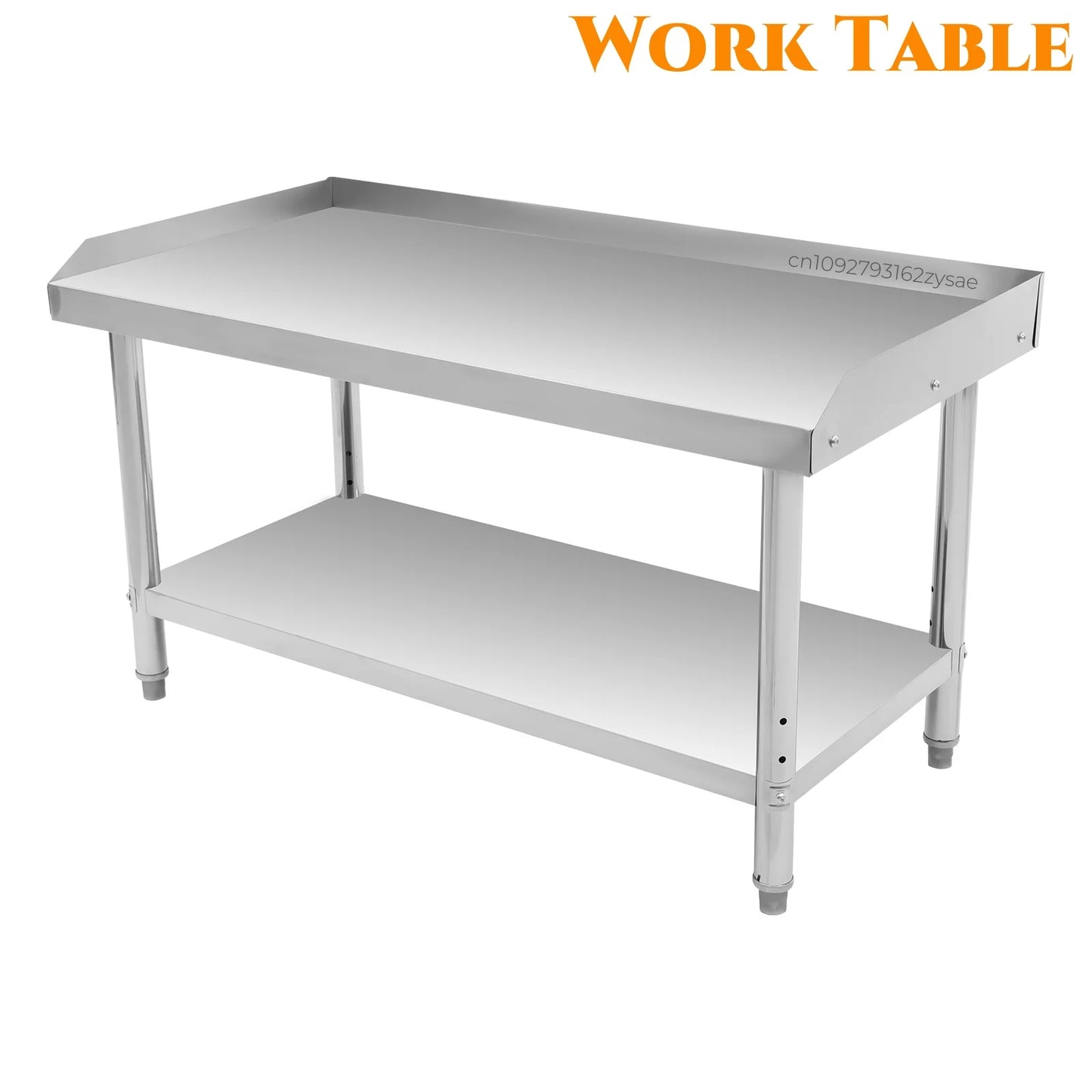 Commercial Work Table 2-TIer Kitchen Work Bench Stainless Steel Work Table with Backsplash Prep Table for Restaurant, Garage