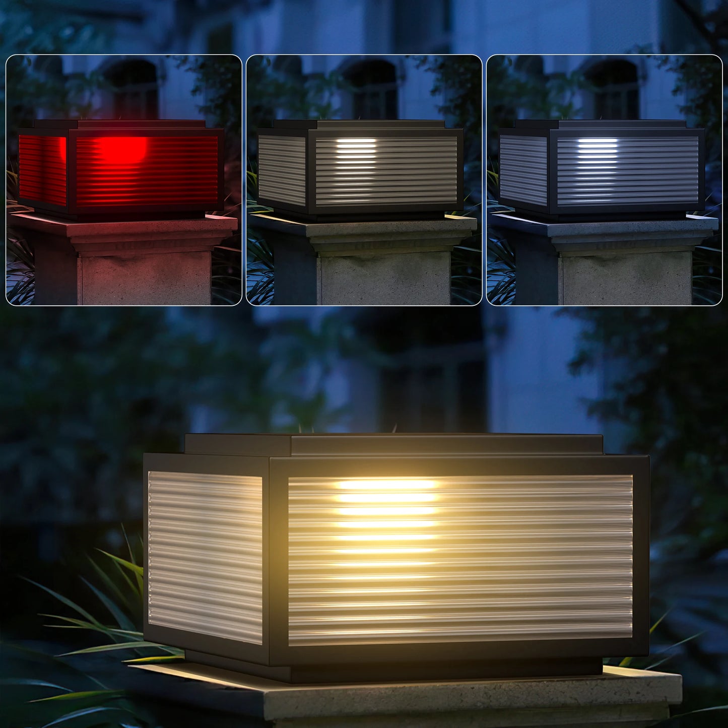 Solar Pillar Lights Outdoor, 30cm Metal&Glass Solar Post Cap Lights, Outdoor Post Lights Solar Powered Ip67 Waterproof