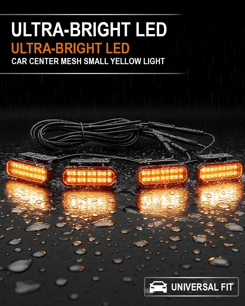 4PCS automotive universal clip LED front grille light with wiring harness and fuse upgrade buckle grille light yellow