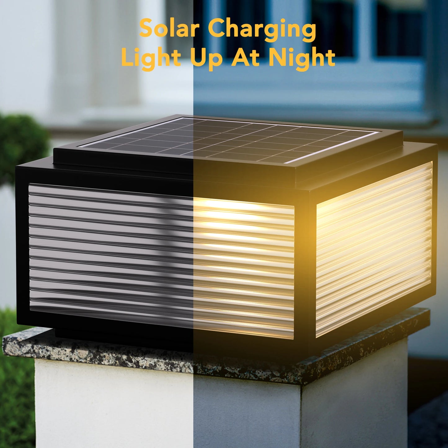Solar Pillar Lights Outdoor, 30cm Metal&Glass Solar Post Cap Lights, Outdoor Post Lights Solar Powered Ip67 Waterproof