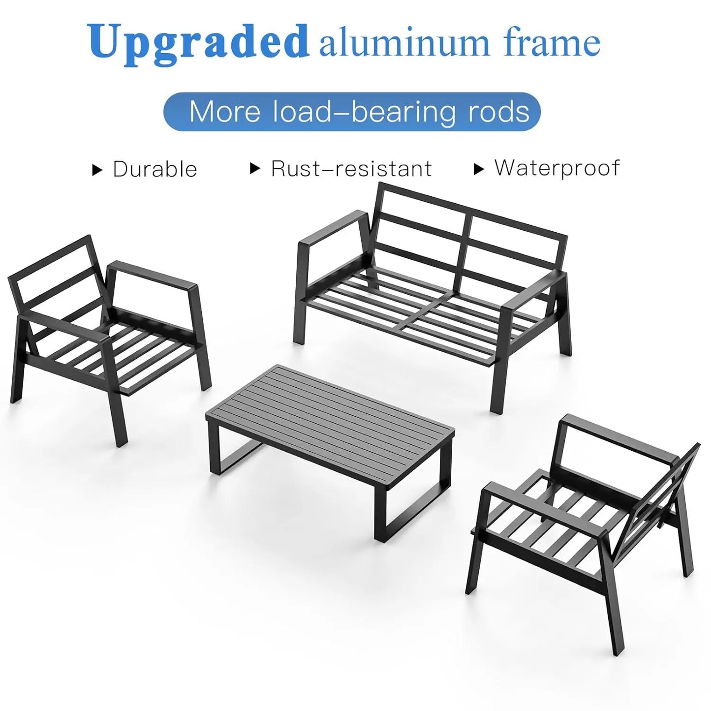 Aluminum 4 Piece Sectional Outdoor Furniture Set with Coffee Table Thick Cushions for Patio Porch Balcony Garden, Customized