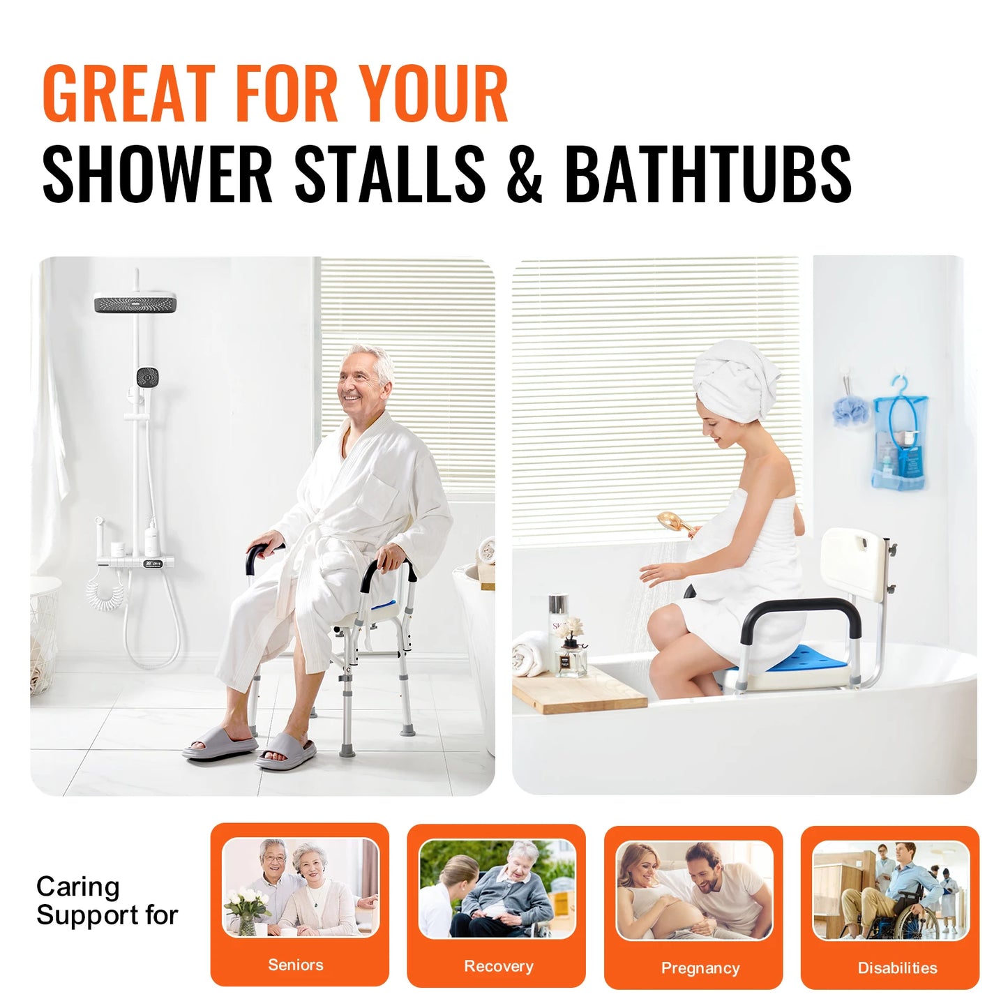 SucceBuy Shower Chair Adjustable Height Bench Bath Chair for Elderly Disabled Shower Chair for Inside Shower Bathtub 400/350lb
