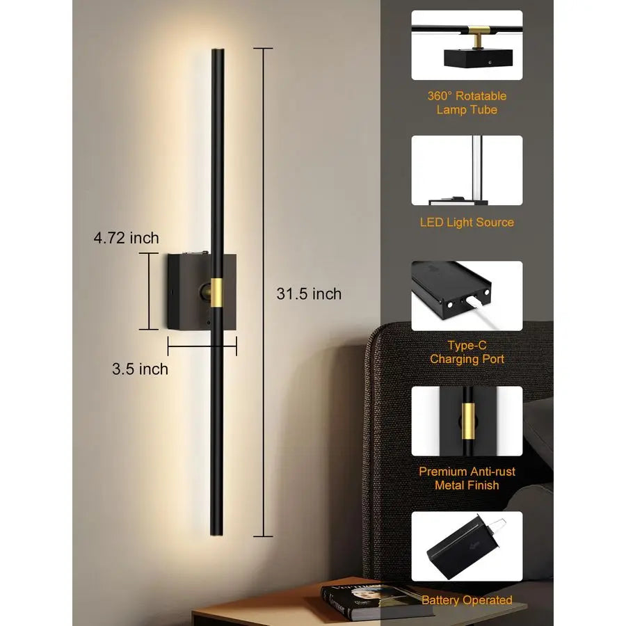 Operated Wall Sconces Set of 2, 10000mAh Rechargeable Wall Lights with Remote, 360 Rotate 3000K6000K LED Wireless Wall Light Fix