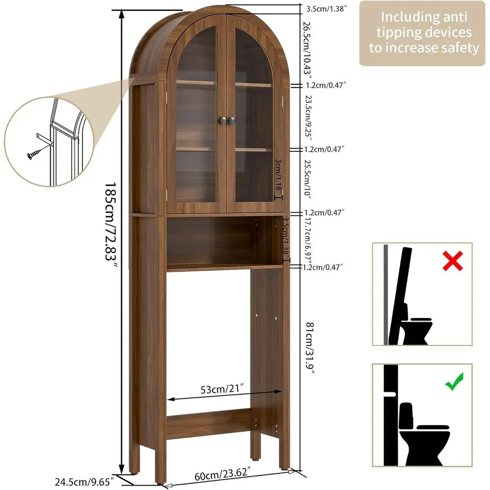 Arched Over The Toilet Storage Cabinet with Acrylic Do, 4 Tier Small Bathroom Shel Organizer, Century ern Bathroom Cabinet with