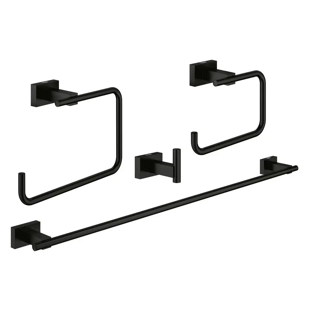 407782431 Essentials Cube 4In1 Bathroom Accessory Set, Matte Black