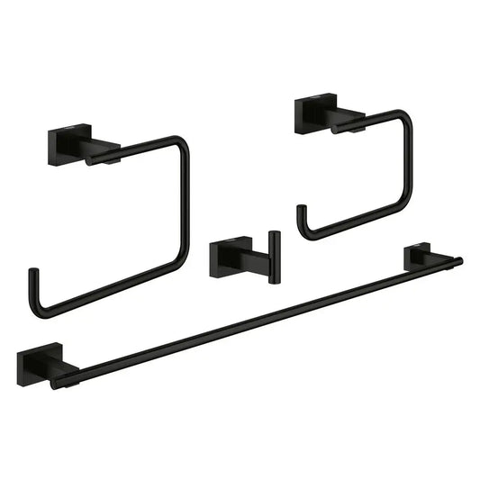 407782431 Essentials Cube 4In1 Bathroom Accessory Set, Matte Black
