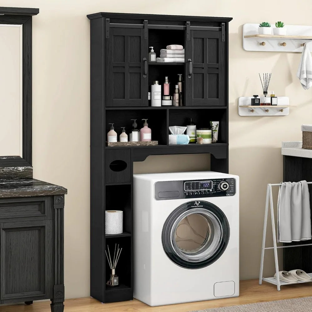 Farmhouse Over The Toilet Cabinet with Sliding Doors, Home Space-Saving Toilet Rack with Toilet Paper Holder Stand, Customized