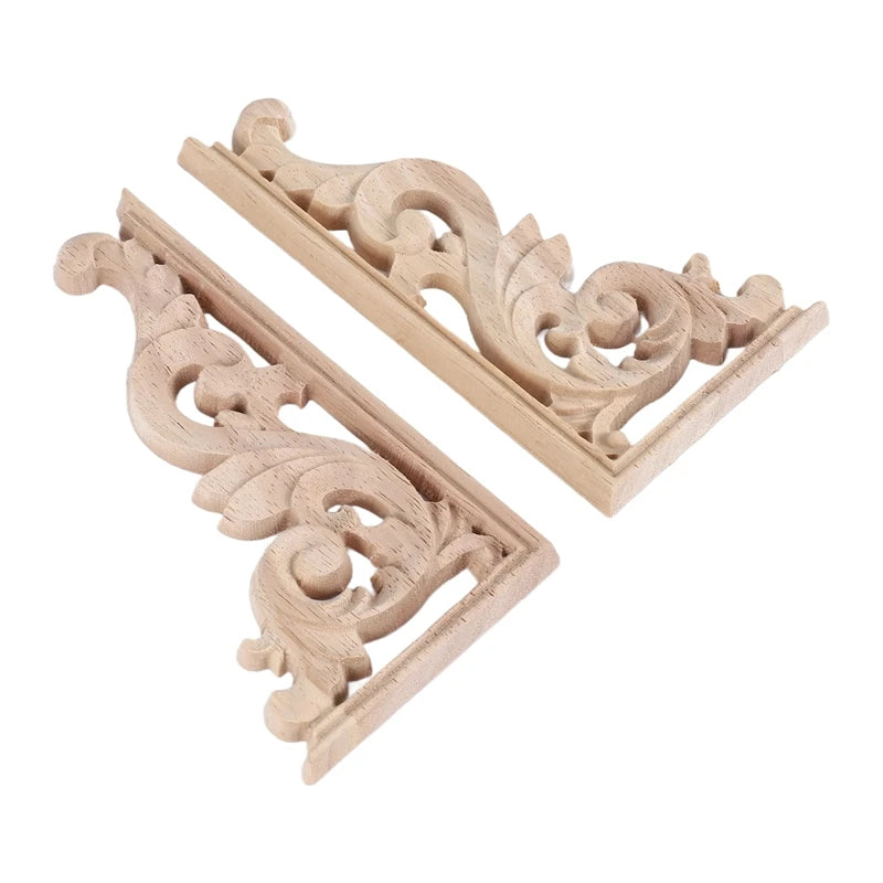 2Pcs Left+Right(Each 1Pcs) Vintage Wooden Carved Corner Onlay Furniture Wall Decor Unpainted Frame Applique