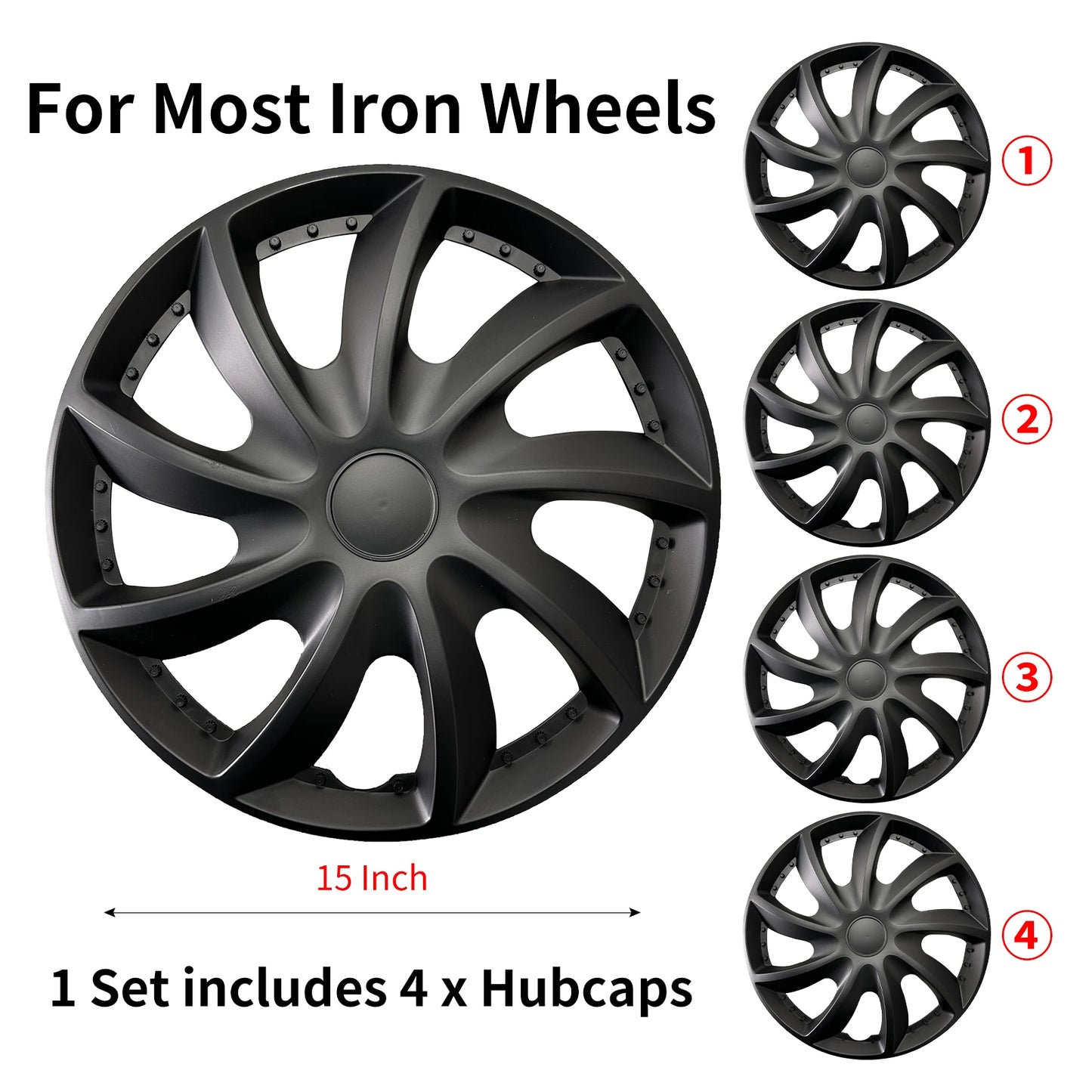 Sports Caps Rim 15inch Hub Cover for Iron Rim Wheel Cover Set of 4 Steel Replacement Plastic Hubcap for R15 Tire Car Accessories