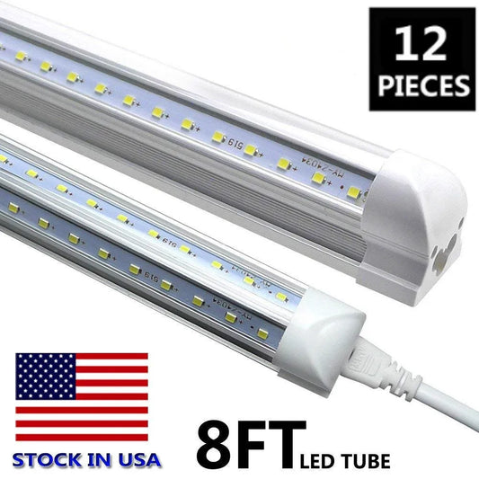 12 Pack, 8FT Led Shop Light, 100W 6000K Clear White,Led Shop Light 8FT 110V Linkable Integrated V-Shape for Shop, Garage,