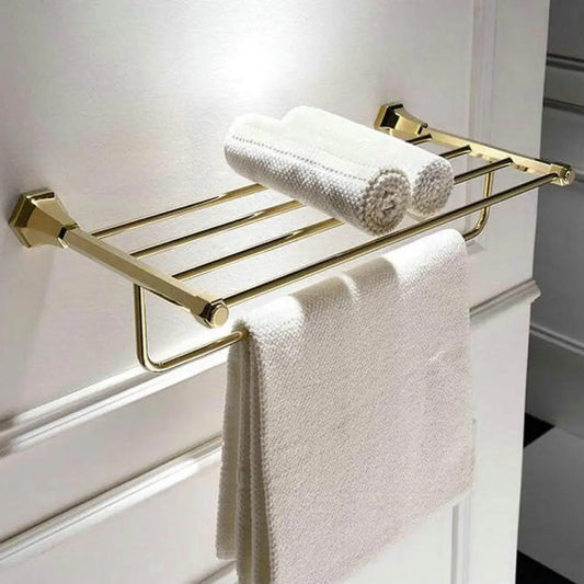 Golden Brass Geometric Bathroom Hardware Set Towel Shelf Soap Dispenser Toilet Brush Towel Bar, Customized