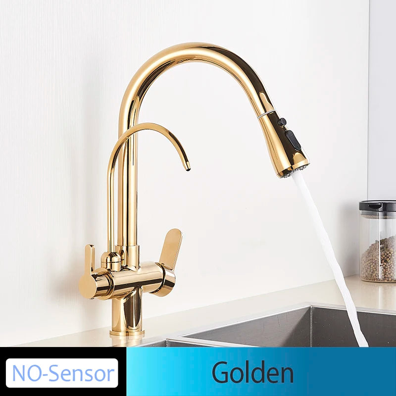 Onyzpily Black Touch/NO Sensor Kitchen Faucet Pull Out Sink Faucets Hot Cold Mixer Pure Water Tap Deck Mounted Taps Dual Handle