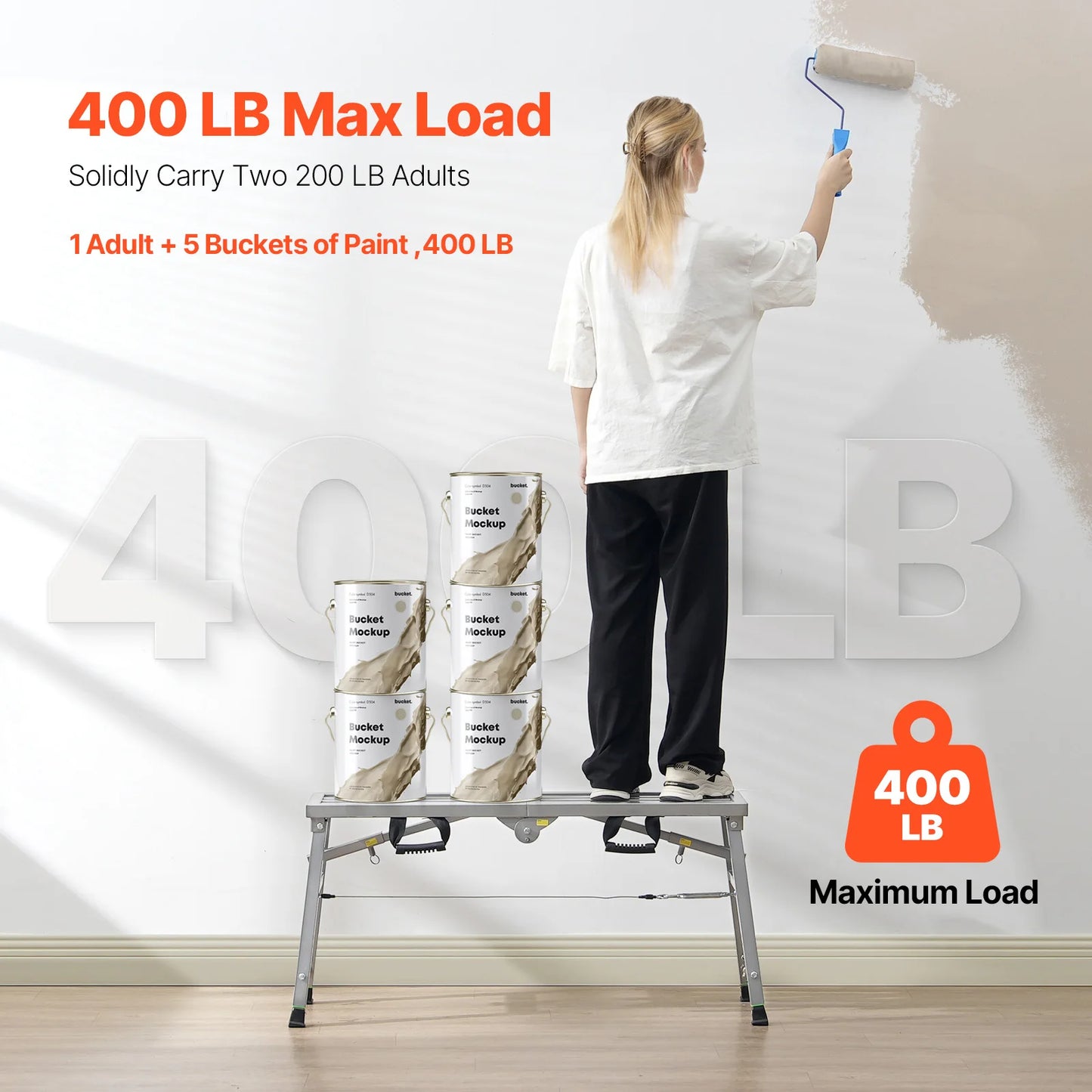 SucceBuy Work Platform 3 Gear Folding Steel Step Ladder Portable Scaffolding Platform 400 lb Load  Stool to Cleaning &Washing