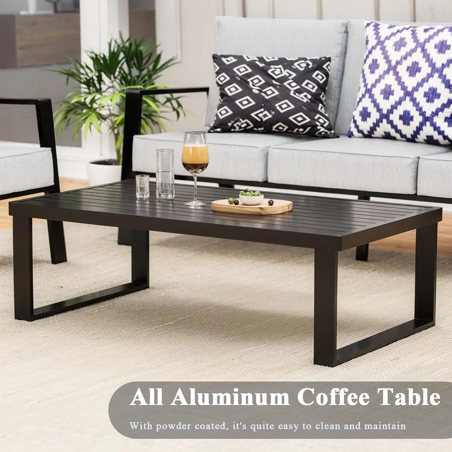 Aluminum 4 Piece Sectional Outdoor Furniture Set with Coffee Table Thick Cushions for Patio Porch Balcony Garden, Customized