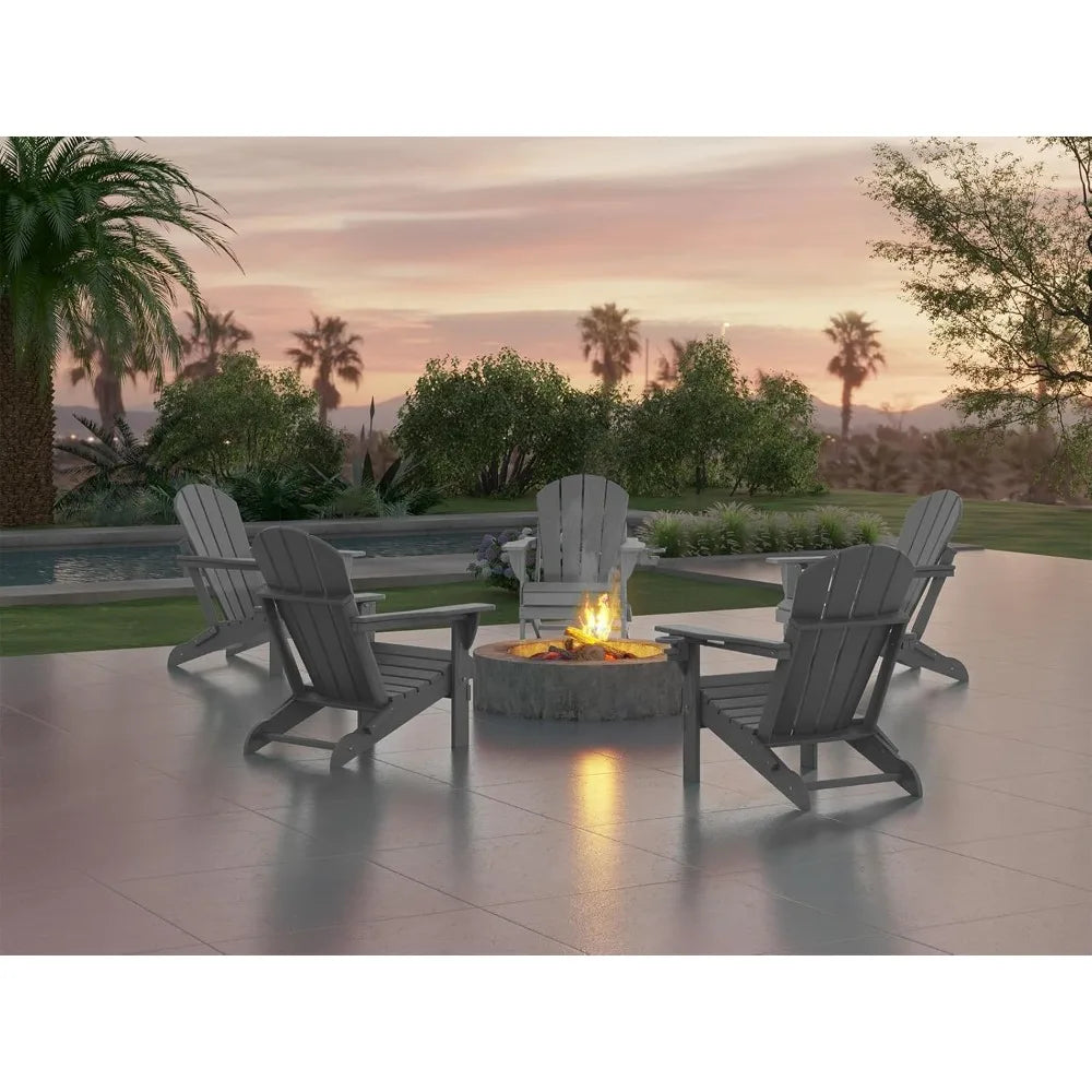 Ciokea Folding Adirondack Chair Wood Texture, Patio Chair Weather Resistant, Plastic Fire Pit Chair with Cup Holder, for Lawn