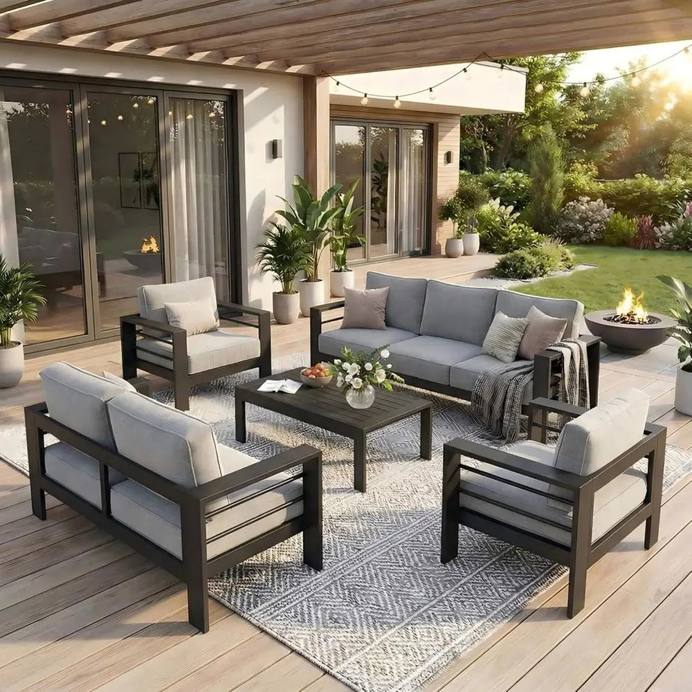 Outdoor Patio urniture Set, 7 Seats Patio Sectional Soa with 5" Thick Cushion, Outdoor Patio Set with Coee Table or Porch, Backy