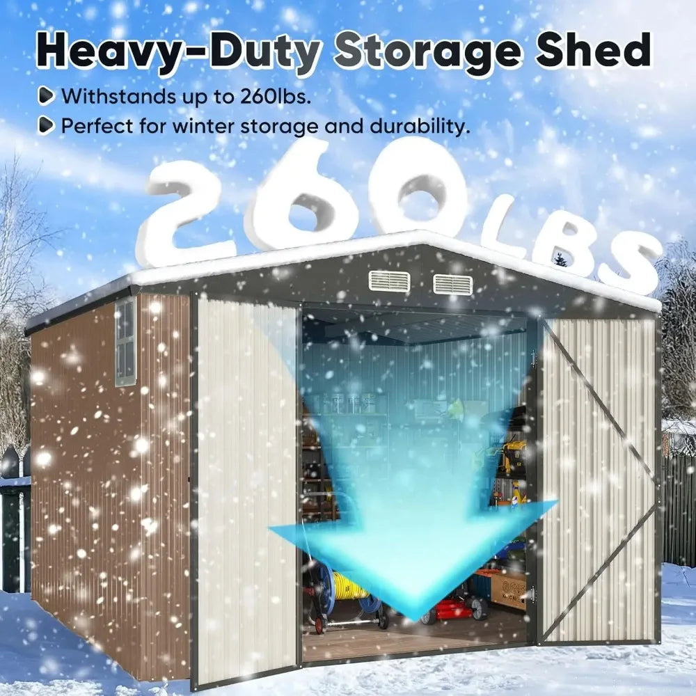 Heavy Duty 10X10 FT Metal Storage Shed, Lockable Steel Yard Waterproof Tool Shed for Garden, Backyard, Patio, Outside, Custom