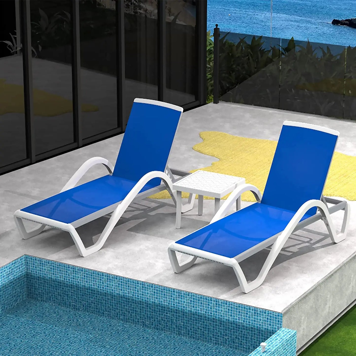 5-Position Aluminum Outdoor Lounge Chair Set of 3 with Wheels All-Weather for Patio Yard Poolside, Custom