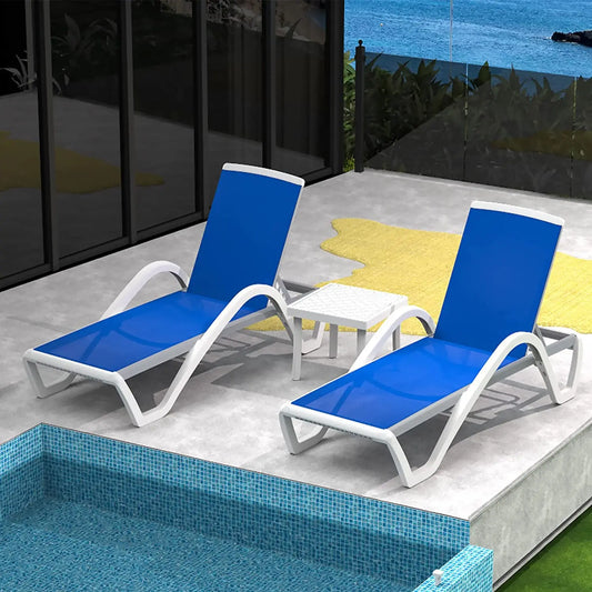 5-Position Aluminum Outdoor Lounge Chair Set of 3 with Wheels All-Weather for Patio Yard Poolside, Custom