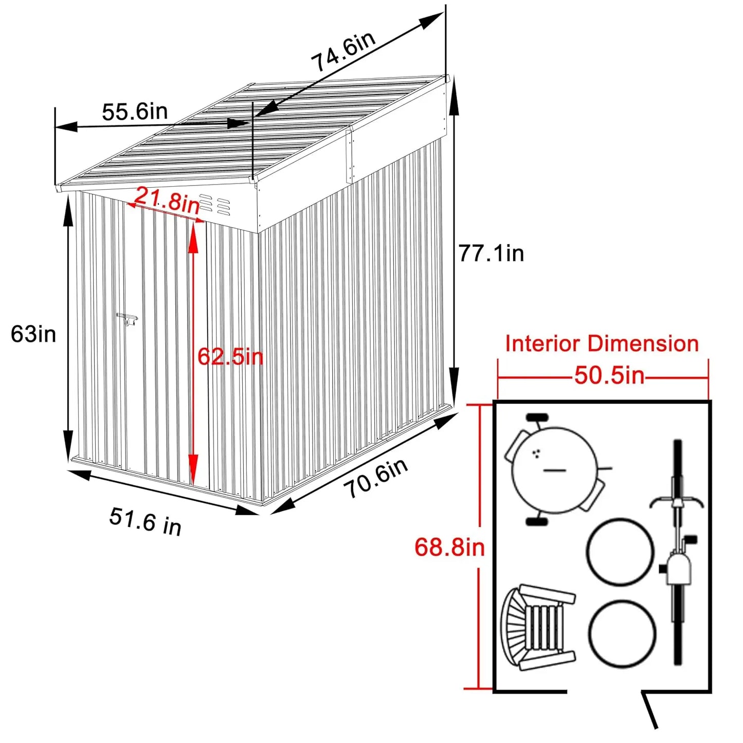 Outdoor Storage Shed 4x6 FT, Garden Tool Shed, Metal Lean-to Shed Kit for Backyard Lawn with Lockable Door and, Customized