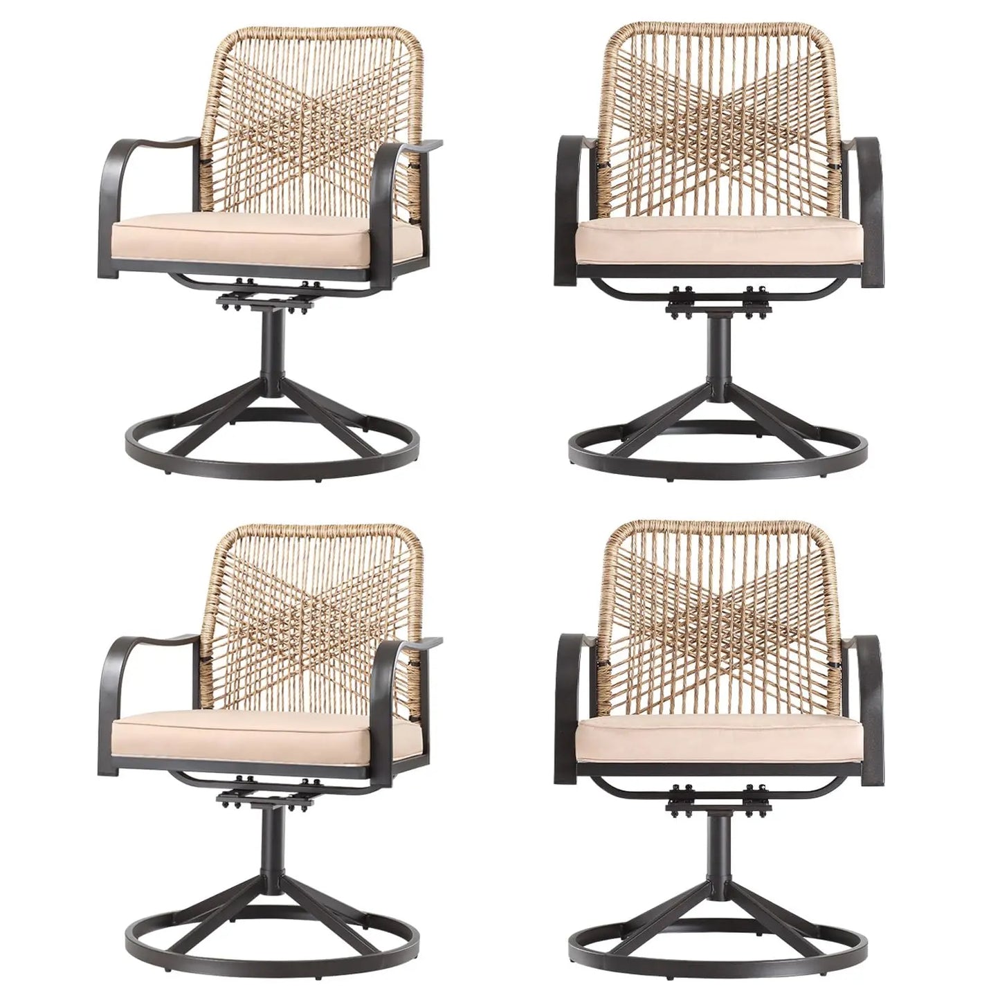 Patio Swivel Dining Chairs Set 4 Wicker Metal Cushioned Gentle Rocker Outdoor Backyard Lawn Garden Deck Porch, Custom
